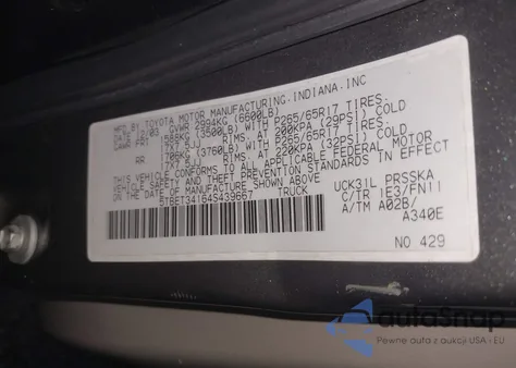 2004 Toyota Tundra Sr5 V8 z USA, uszkodzony, nr VIN 5TBET34164S439667